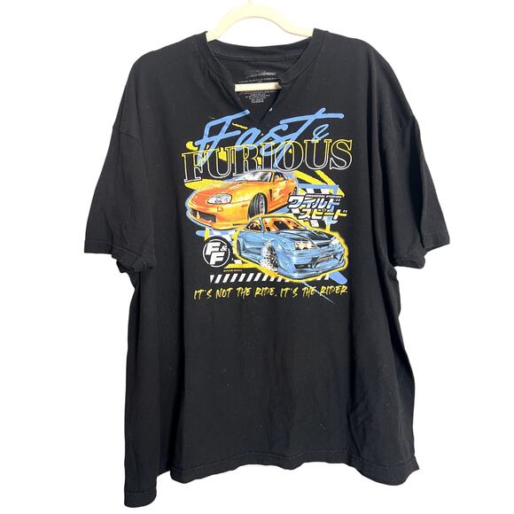 Fast and Furious XXXL T Shirt Black V Cut-out Neck Short Sleeve Y2K Vintage - Picture 1 of 8